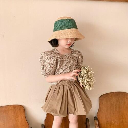 2021 Summer New Arrival Girls Fashion Floral 2 Pieces Suit Top+shorts Girls Clothes