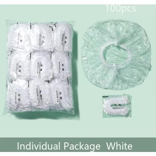 100pcs/lot Disposable Shower Caps Hat Clear Spa Hair Salon Hotel One-Off Bathing Elastic Shower Cap Bathroom Products Bath Caps