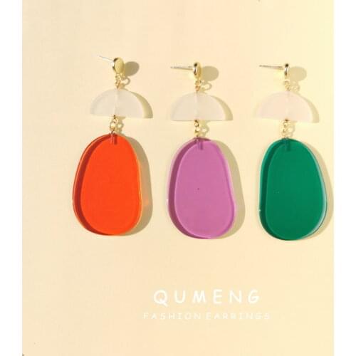 QUMENG 2020 new ladies sweet fashion Simple korean earrings acrylic stud earrings for women water dorp dating jewelry