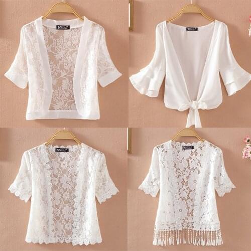 Plus Size Womens Lace Jacket Cardigan Summer Thin Hollow Short Sleeve Sunscreen Clothing Ladies Tops Small Shawl Coat Y938