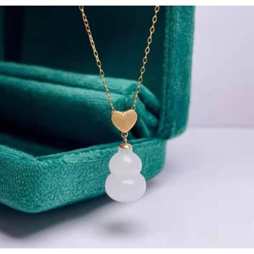 SHILOVEM 18k yellow gold natural white Jasper pendants Gift fine Jewelry plant wedding no necklace new gift mymz11146652hby