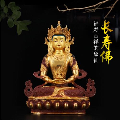 Special Offer 32CM LARGE HOME family Talisman Buddhism Thailand Nepal handmade Gilding Gold-plated Amitayus Buddha statue