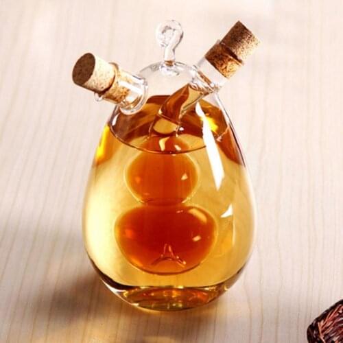Glass Oil Bottle Anti-leak Oil Pot Glass Condiment Cruet Bottles Double Pourer Spout Stoppers for Cooking Kitchen Tools