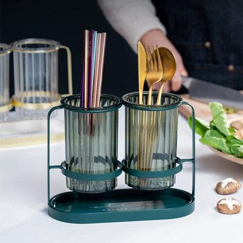 Dark Green Metal Kitchen Cutlery Storage Rack Utensils Tableware Organizer Forks Knife Tools Drying Container Box Accessories