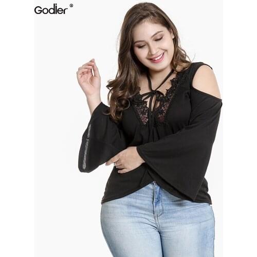 Godier Autumn Women T-Shirt O-Neck Solid Color Off Shoulder Sexy Long T Shirt Womens Top Tees Loose Casual T-shirt Plus Size