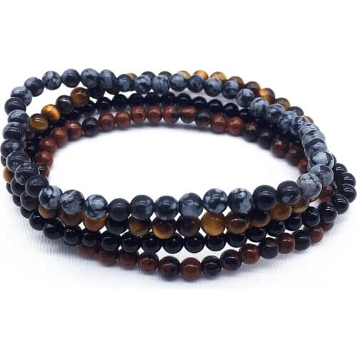 Women Men Bracelet 18 cm 4 PCS/Set 4 mm Nature Stone Round Bead Girls Gifts Yellow Tiger Eyes Black Stone Lapis