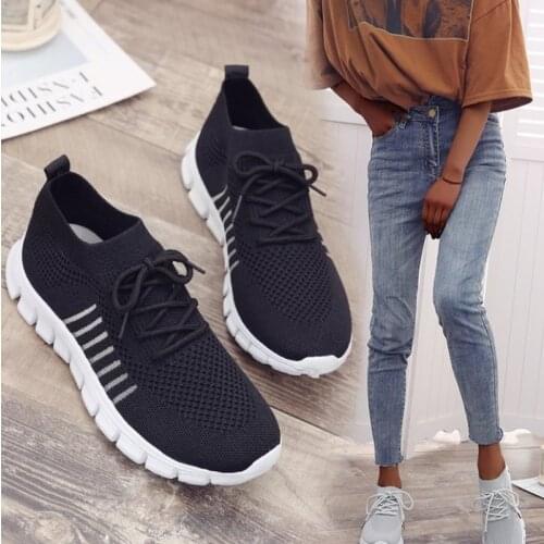 2021 Vulcanized Shoes Lace Up Comfort Flats Walking Shoes Casual Female Woman Sneakers Breathable Light Womens Footwear