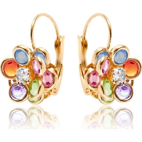Huitan Fancy Colorful Flower Drop Earring Gold Color Female Dance Party Cute Gift Daily Wearable Women Earrings Fashion Jewelry