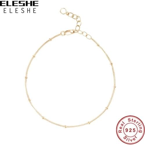 ELESHE European and American Trendy INS 925 Sterling Silver Chain Bracelets for Women 18K Gold Plated Small Bead Charm Bracelet