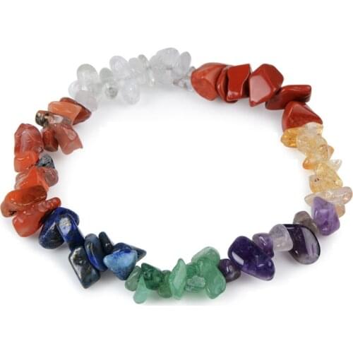 7 Colors Healing Natural Stone Bracelet Elastic Charm Chip Beads Purple Crystal Bracelet Bohemian Boho Women