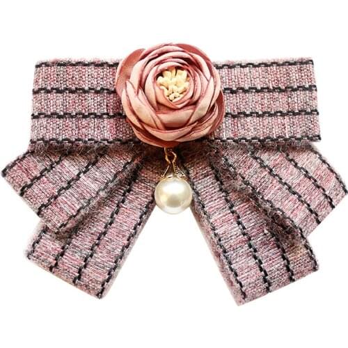 Fashion Rose Fabric Bow Tie Female Shirt Collar Pins Brooches Handmade Floral Bowtie Necktie Student Uniform School Accessories