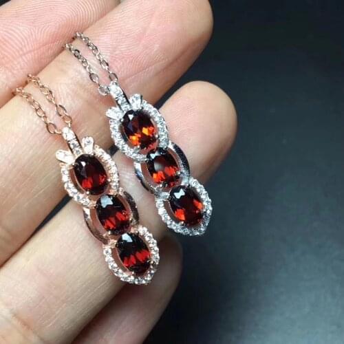 Natural red garnet gem Elegant Lucky beans Pendant necklace S925 silver Natural gemstone necklace women girl party fine jewelery