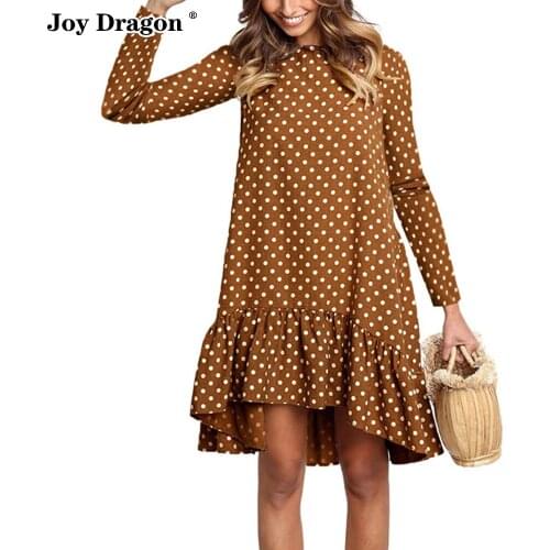 Women Printed Polka Dot Dress Irregular Ruffled Round Neck Long Sleeve Loose Dresses Autumn Winter Party Evening Plus SizeTight