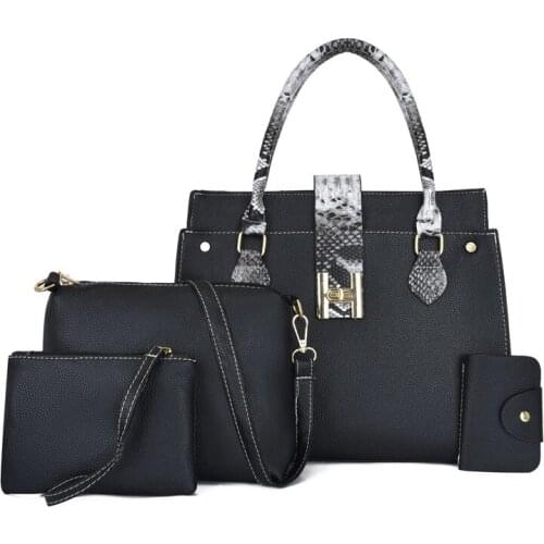 4PCS Womens Bag 4 pcs Set Fashion PU Leather Ladies Handbag Serpentine Messenger Shoulder Bag Wallet Bags Famous brand 2020