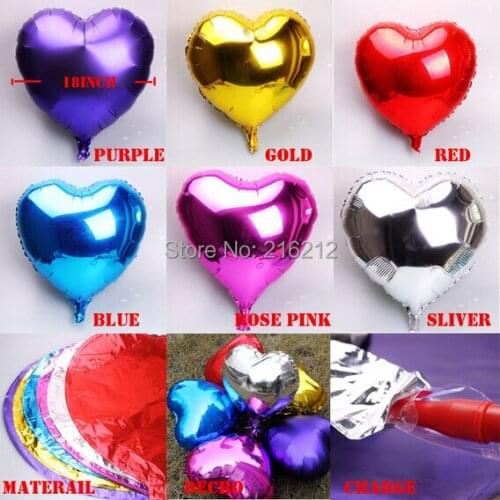 500 pcs Heart model 18 inch Inflatable Aluminum Foil Balloons for Wedding Birthday Party decoration mixed