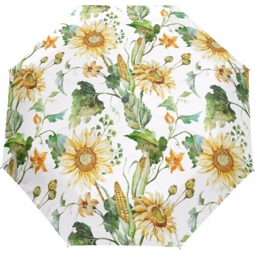 Watercolor Painting Sunflower Automatic Umbrella Non-Automatic Fashion Painting Parasol Beach Umbrellas Sun/Rain Women Umbrella