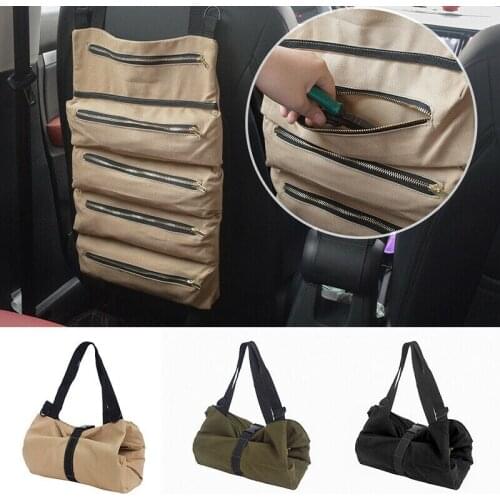 Car anti-loss transport tool bag space-saving hanging organizer zippered canvas fabric strap key storage accessories