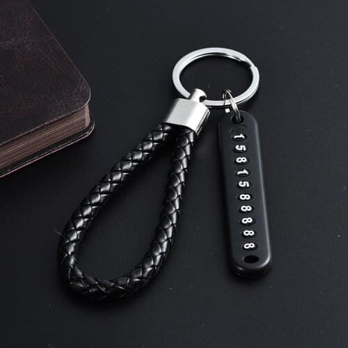 Anti-lost Phone Number Plate Car Keychain Pendant Auto Vehicle Leather Bradied Key Chain Phone Number Card Keyring Dropshipping