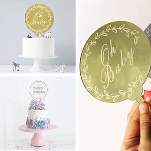 Big Size Ins New Gold Oh Baby Cupcake Topper Acrylic Rose Gold Circle Cake Topper for Baby Birthday Party Dessert Cake Decor