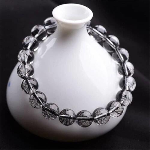 Natural Black Rutilated Tourmalated Quartz Bracelet Jewelry For Women Men Gift Crytsal Stretch 7-12mm Round Beads Gemstone AAAAA