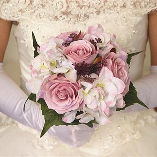 Bunch Roses Artificial Flower Wedding Bouquet Party Home Decor DIY Purple