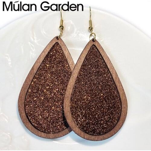 M&G Wood Leather Earrings for Women Water Drop Glitter Leather Pendant Teardrop Earrings Fashion Jewelry Texture Gift Wholesale
