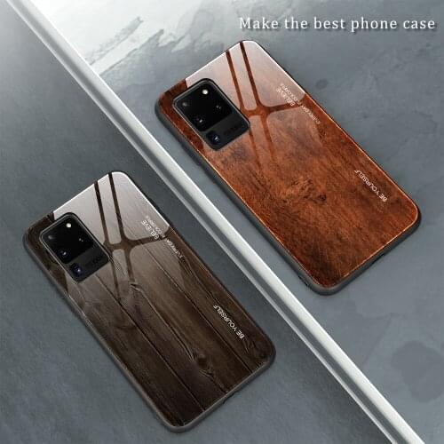 Wooden Grain Case for Samsung Galaxy S20 Ultra S10 Plus Note 10 Lite A50 A51 A71 Tempered Glass Shell Mobile Phone Case Cover