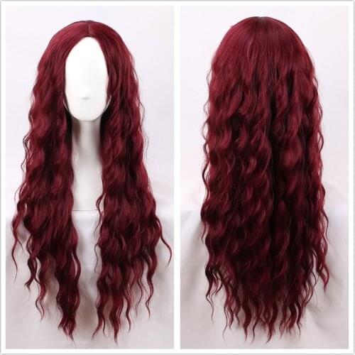 New Cosplay Gothic Clown Wig Long Wavy Wine Red Harajuku Lolita Wig 80cm Anime Cosplay Wig+Wig Cap