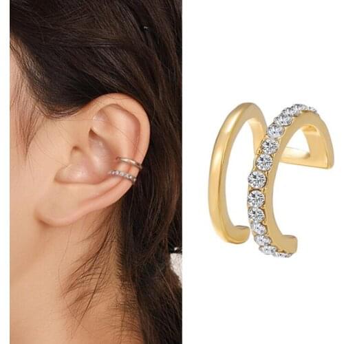 1Pc Crystal Rhinestone Double U-shaped Ear Cuff Without Piercing Clip Earrings for Women Cartilage Climbers Earcuff Jewelry