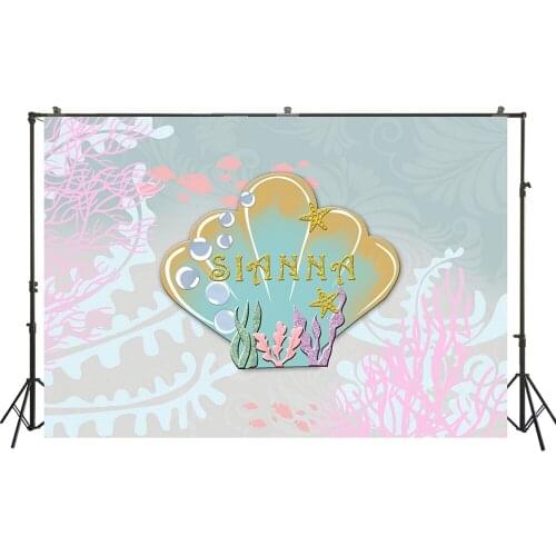 HUAYI Photography Backdrops Birthday Party Baby Shower Decor Child Desserts Cake Table Little Mermaid Photo Background W-3477