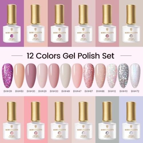 BORN PRETTY Colored Gel Nail Polish Set 7ml Semi-permanent Varnish UV LED Gel Hybrid Gel Polish Soak Off Nail Kit Top Coat