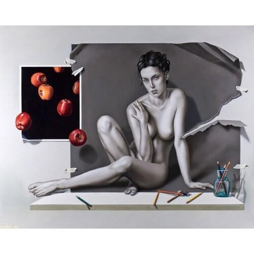 Wall decoration picture modern black white nude art sexy women apple oil painting canvas printings printed on canvas