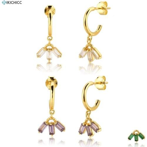 Kikichicc 925 Sterling Silver Three Zircon Tree Pendiente Drop Earring Circle Piercing OhrringeNew 2020 Luxury CZ Fine Jewelry