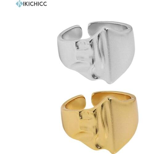 KIKICHICC 925 Sterling Silver Gold Plain Smooth Resizable Rings Irregular Geometric Adjustable Women Wedding Jewelry Rock Punk