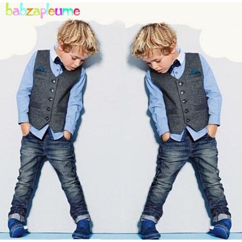 3PCS/2-7Years/Spring Autumn Baby Boys Suit Children Clothing Set Fashion Gentleman Vest+Shirt+Jeans Brand Toddler Clothes BC1352