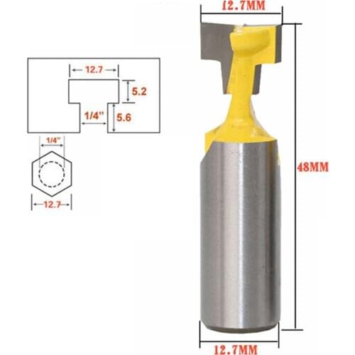 1pc 1/2 Inch 12.7mm Shank T-slot Router Bit Hex Bolt Key Hole Knife Keyhole Woodworking Milling Cutter End Mill MC03053