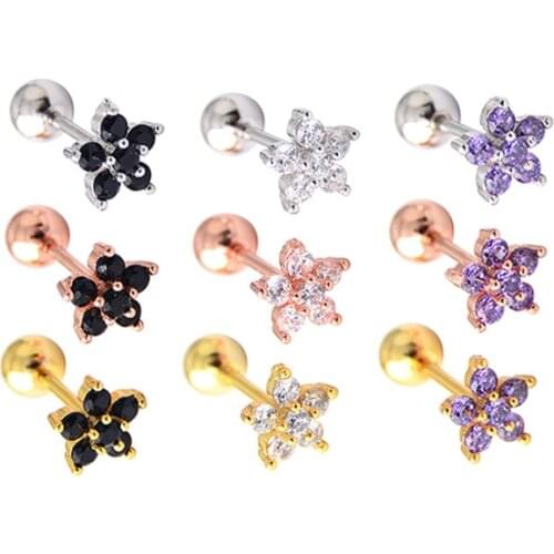 Korean Flower Zircon Earrings Earrings Female Small Titanium Steel Bone Studs bling earings fashion jewelry cc earrings