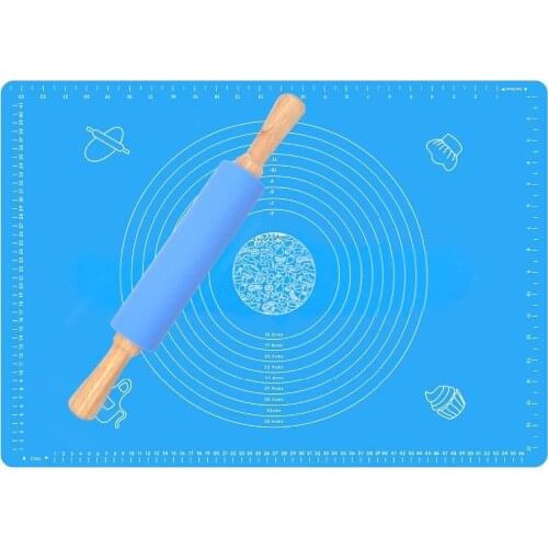 Facemile Silicone Mat Dough Mat Non-Stick Silicone Pad Rolling Pin Set Cushion Kneading Dough Pad Pastry Tray Cake Kitchen Tools