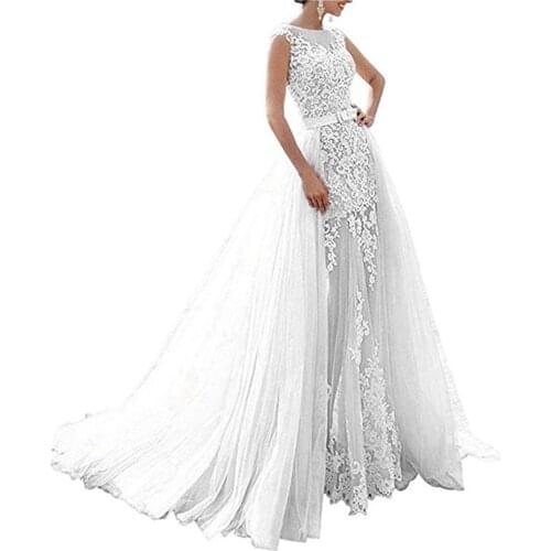 Mermaid lace applique wedding dress 2020 New Spring Detachable trailing wedding dress Fashion Gown Wedding Dress