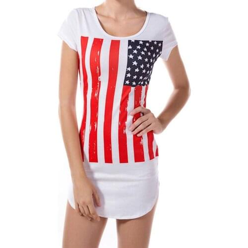 Summer Sexy Girl Women National America Flag Short Sleeve Bodycon Attractive Print Party Clubwear Short Sleeve Slim T-shirt Wome