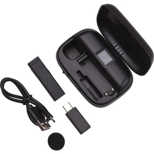 Mini Clip-on Lavalier Omnidirectional Microphone Transmitter Receiver with Charging Case Wind Muff Type-C for Android Smartphone