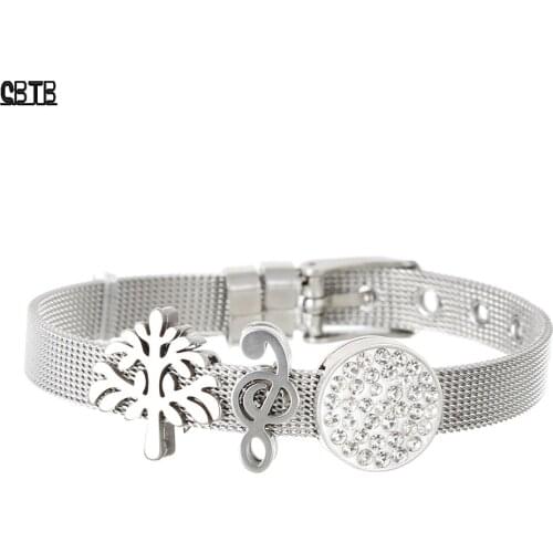 Ladies Fashion Stainless Steel Bracelet Jewelry High-end Exquisite Musical Note Tree of Life Crystal Accessories Holiday Gift