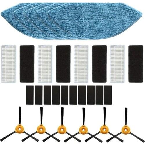 Accessory Kit for Ecovacs Deebot U2 DGN22 Robot Vacuum Cleaners, 6 Side Brushes, 5 Wipes, 4 Filters, 10 Magic Stickers
