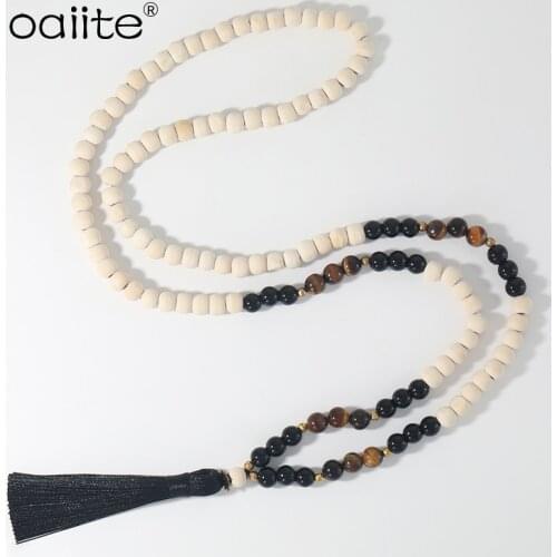 OAIITE Eye Tiger Wood Mala Bead Necklace Multicolor Tassel Charms Chain Necklace for Women Men Meditation Yoga Energy Jewelry