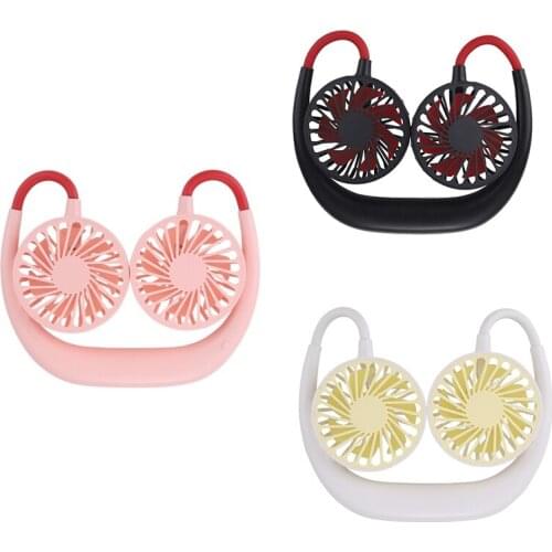 Portable Neck Hanging Fan USB Rechargeable Hands Free Cold Cooler Mini Neck Dual Heads Home Office Outdoor Sports