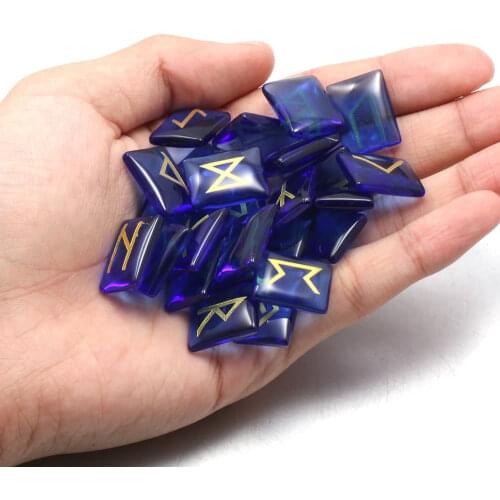 Transparent Stones Viking Runes Amulet Set Natural Glass Crystal Stone Reiki Healing Crystals Divination Tumbled Energy Stone