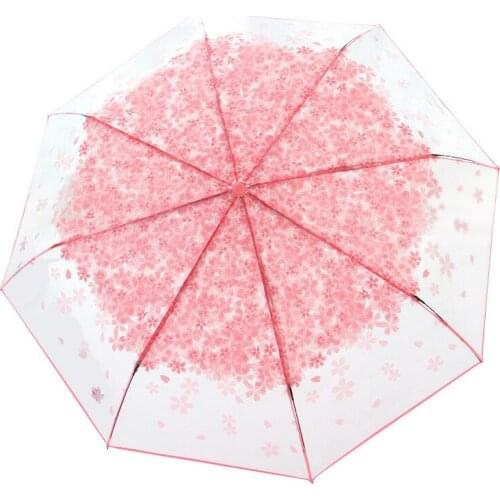 Hot YO-Transparent Umbrella Special Creative Flowers Umbrella Windproof Folding Umbrella for Women Kids Students Romantic Light