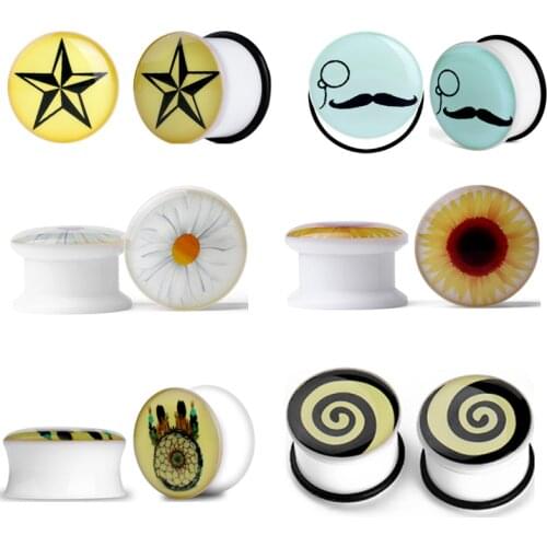 1Pair Acrylic Flower Ear Gauge Plugs Tunnels Flesh Beard Ear Expander Strechers Piercing Oreja Dilataciones Elargisseur Oreille