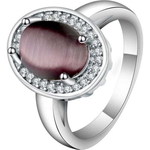 Luxury Light Purple Cubic Zirconia & Opal Oval Design Ladies Ring Silver Color Charm Women Wedding Bands Finger Ring Online Gift