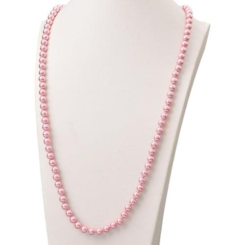 Glouries Pink Pearls Beads 8mm Size For Diy Long Imitation Pearls Enchanted Necklace 36inch Female Jewelry Wholesale H862